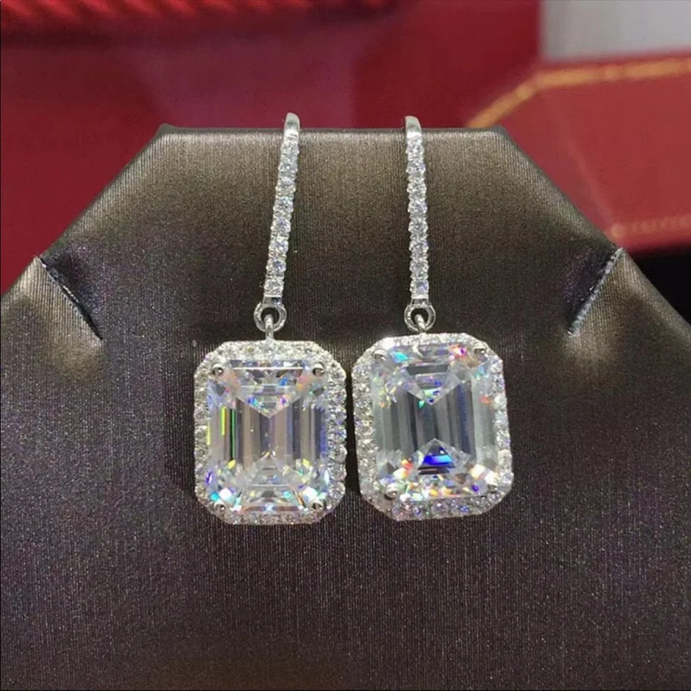 New New Luxury Rectangle 925 Sterling Silver Earrings - Picture 1 of 4